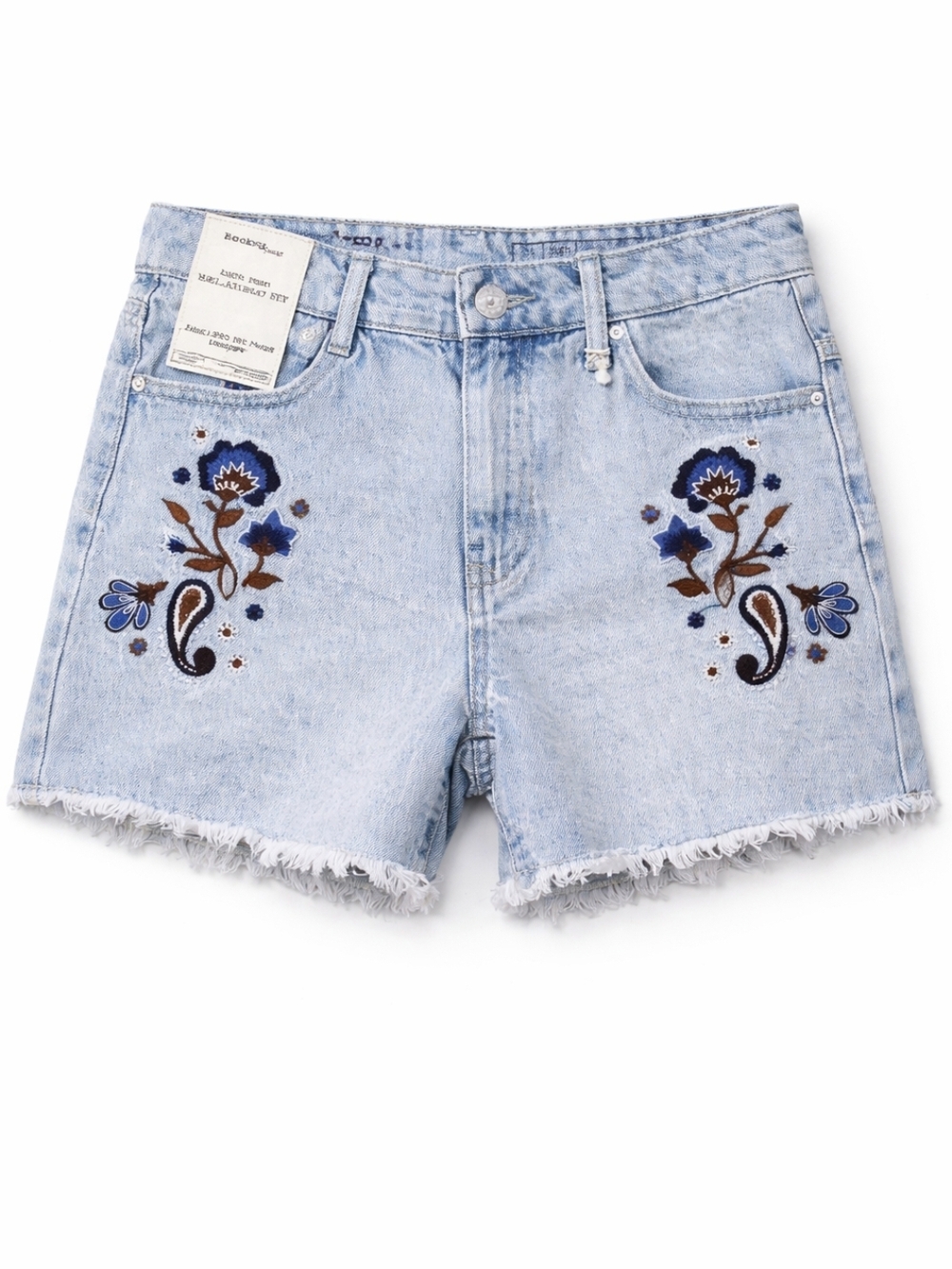 Rock & Indigo Boho Floral Embroidered Denim Shorts Size 4 High Rise Festival